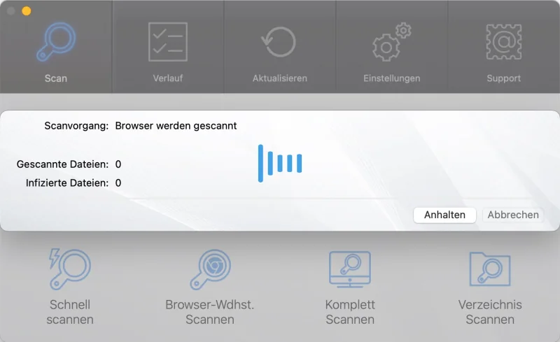 Laufender Scan mit Anzahl der gescannten Dateien